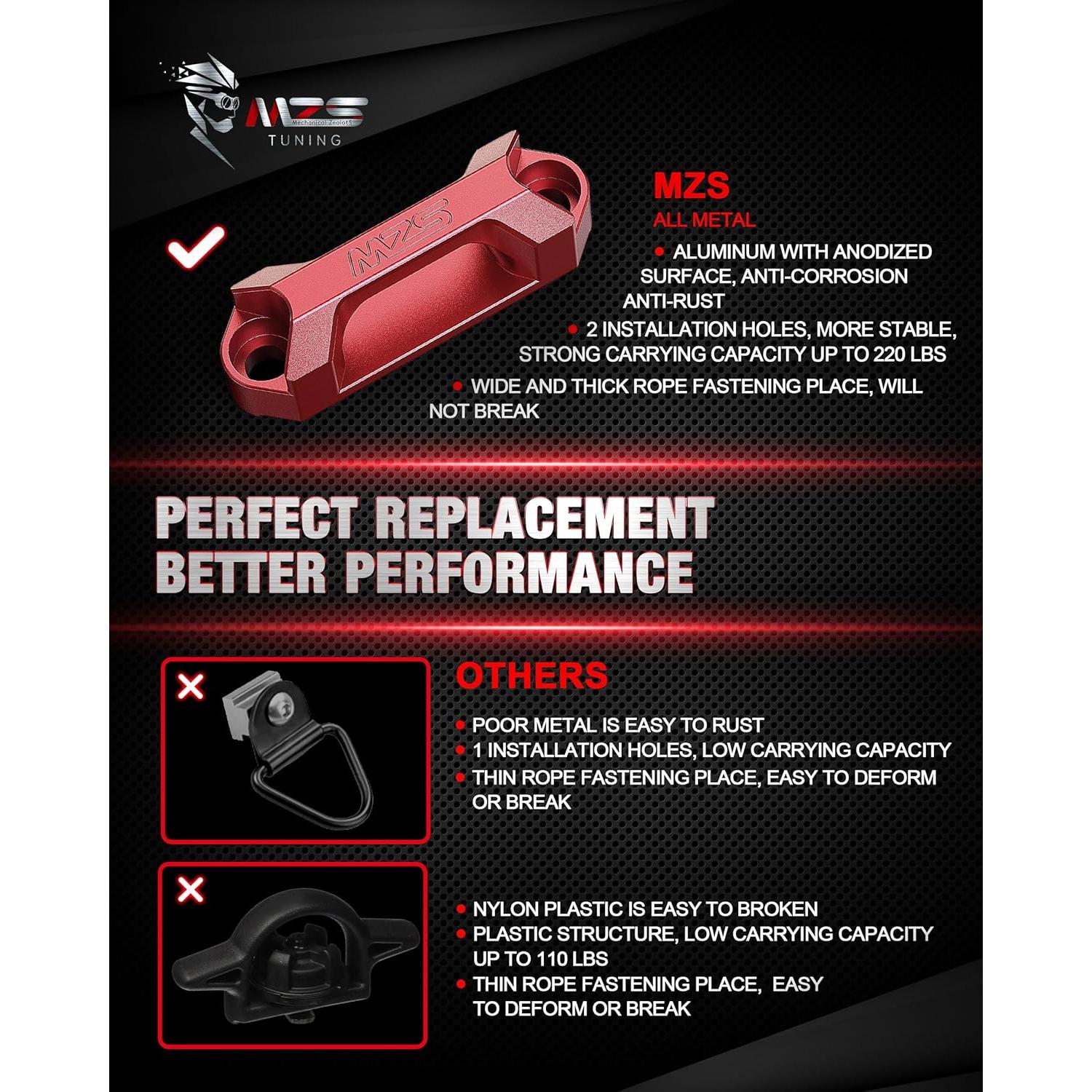 Ganchos de Amarre MZS para Cama de Camioneta Tacoma Tundra Rojo