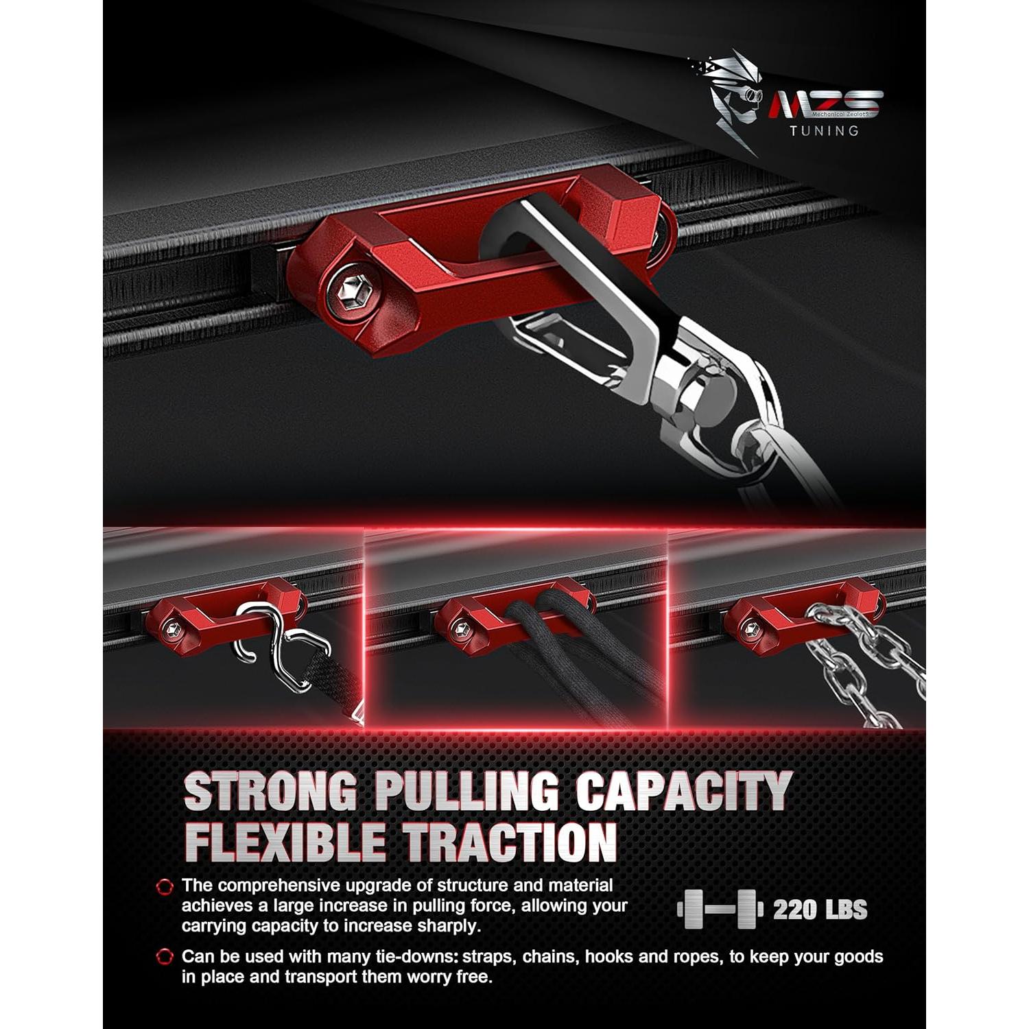 Ganchos de Amarre MZS para Cama de Camioneta Tacoma Tundra Rojo