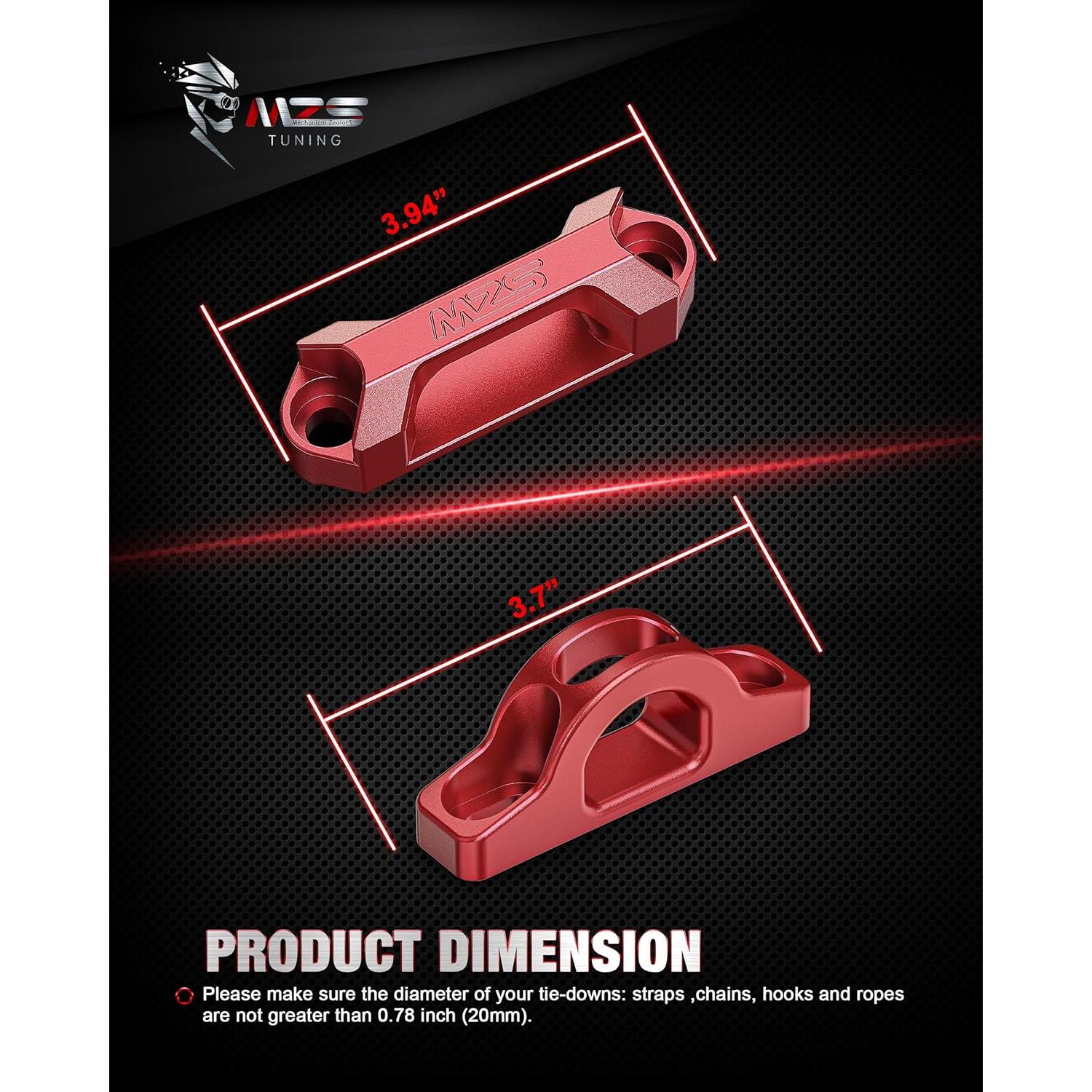 Ganchos de Amarre MZS para Cama de Camioneta Tacoma Tundra Rojo