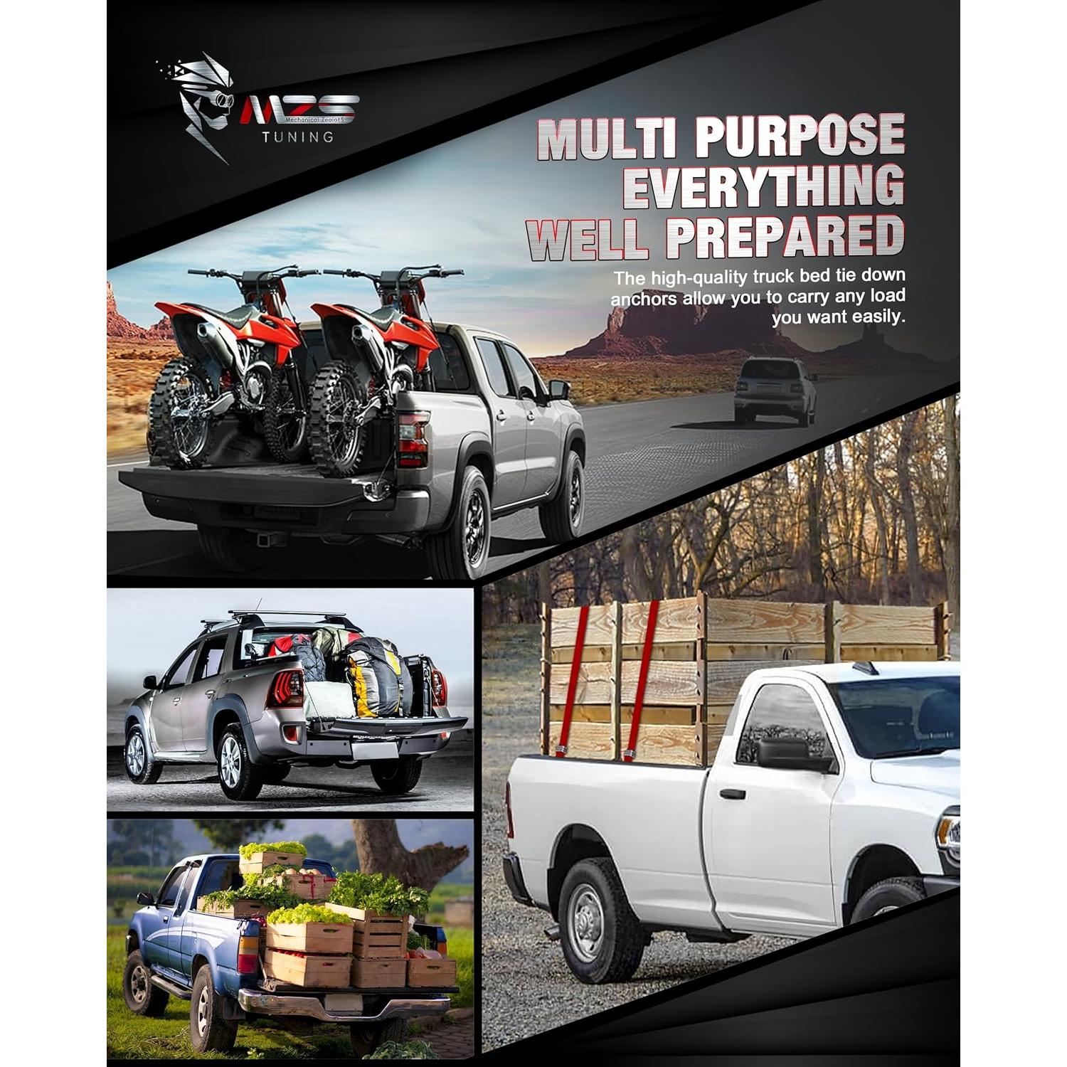 Ganchos de Amarre MZS para Cama de Camioneta Tacoma Tundra Rojo