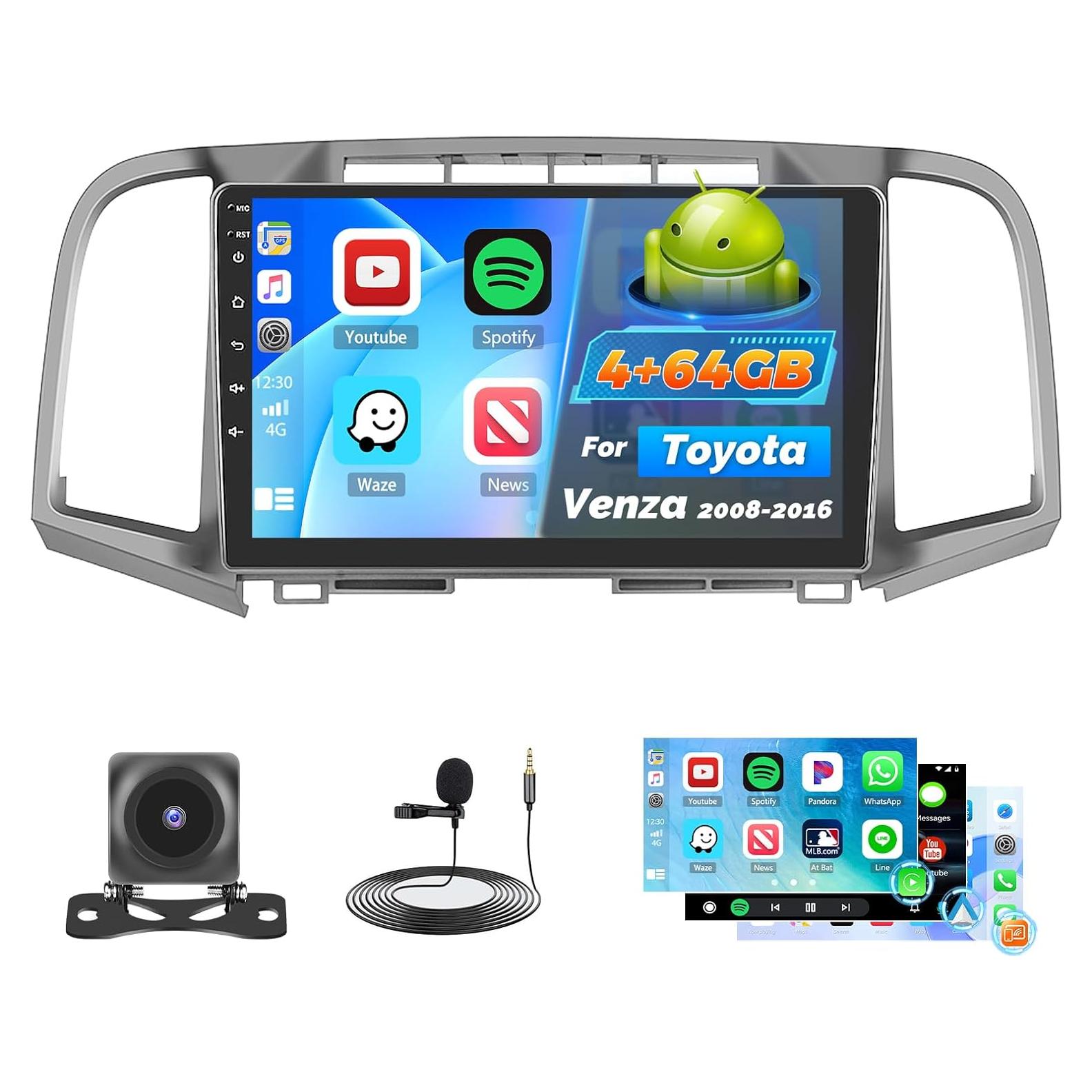Radio de Coche Roinvou para Toyota Venza 2008-2016, 9" HD, Carplay Inalámbrico, Android Auto, Bluetooth 5.0