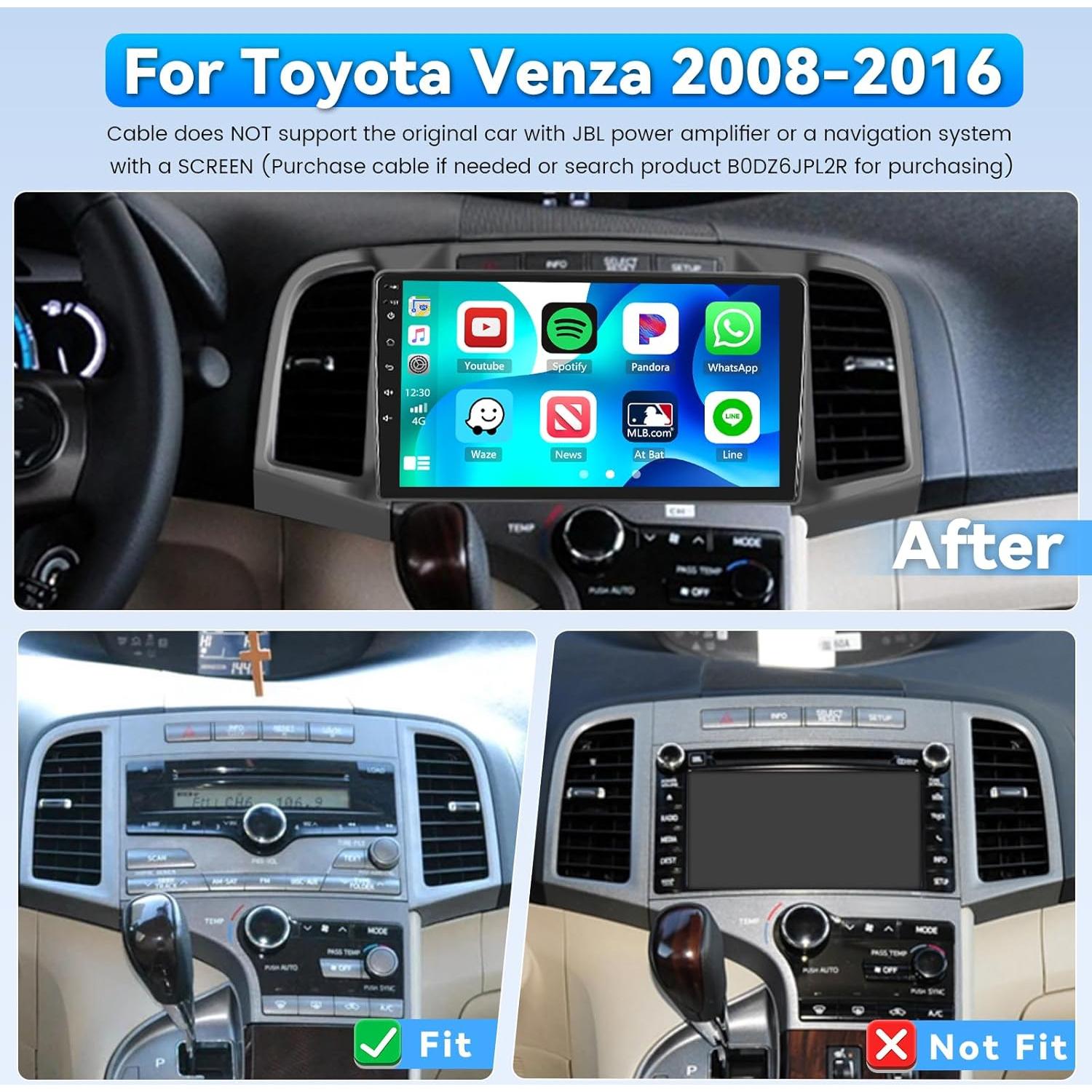 Radio de Coche Roinvou para Toyota Venza 2008-2016, 9" HD, Carplay Inalámbrico, Android Auto, Bluetooth 5.0