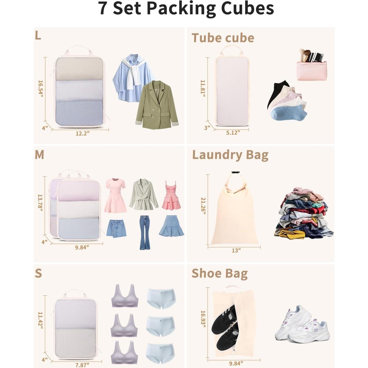 Set de 7 Cubos de Compresión para Viaje Ceneda - Beige