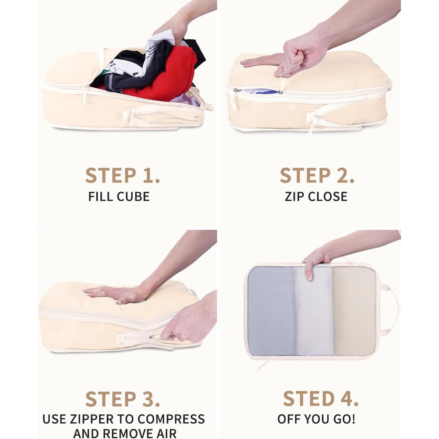 Set de 7 Cubos de Compresión para Viaje Ceneda - Beige