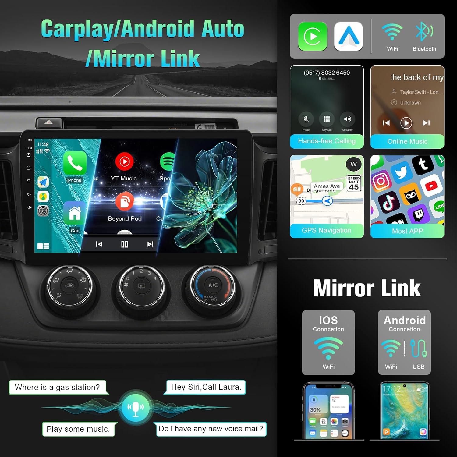 Radio Estéreo para Toyota RAV4 2013-2018 con Carplay y Android Auto
