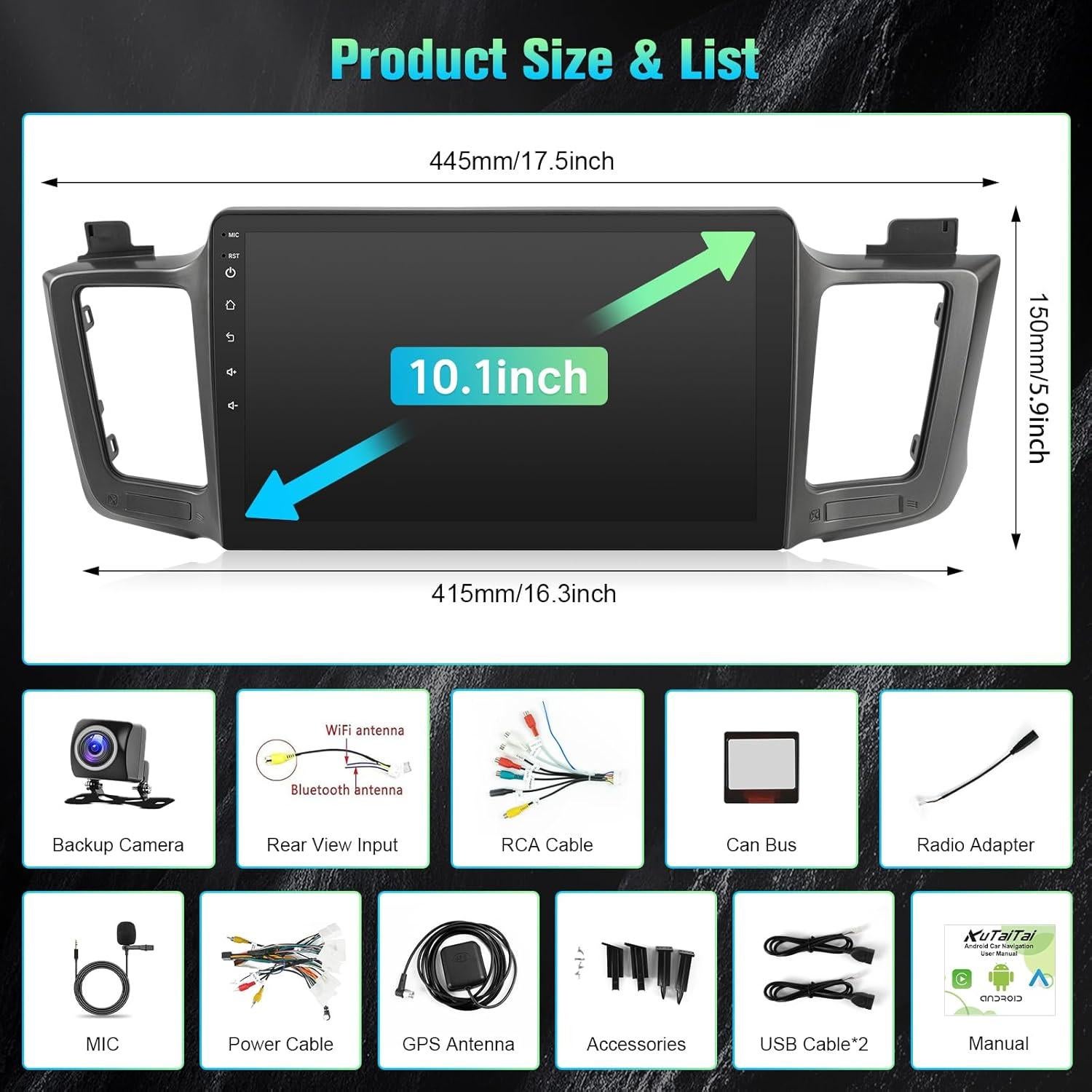 Radio Estéreo para Toyota RAV4 2013-2018 con Carplay y Android Auto