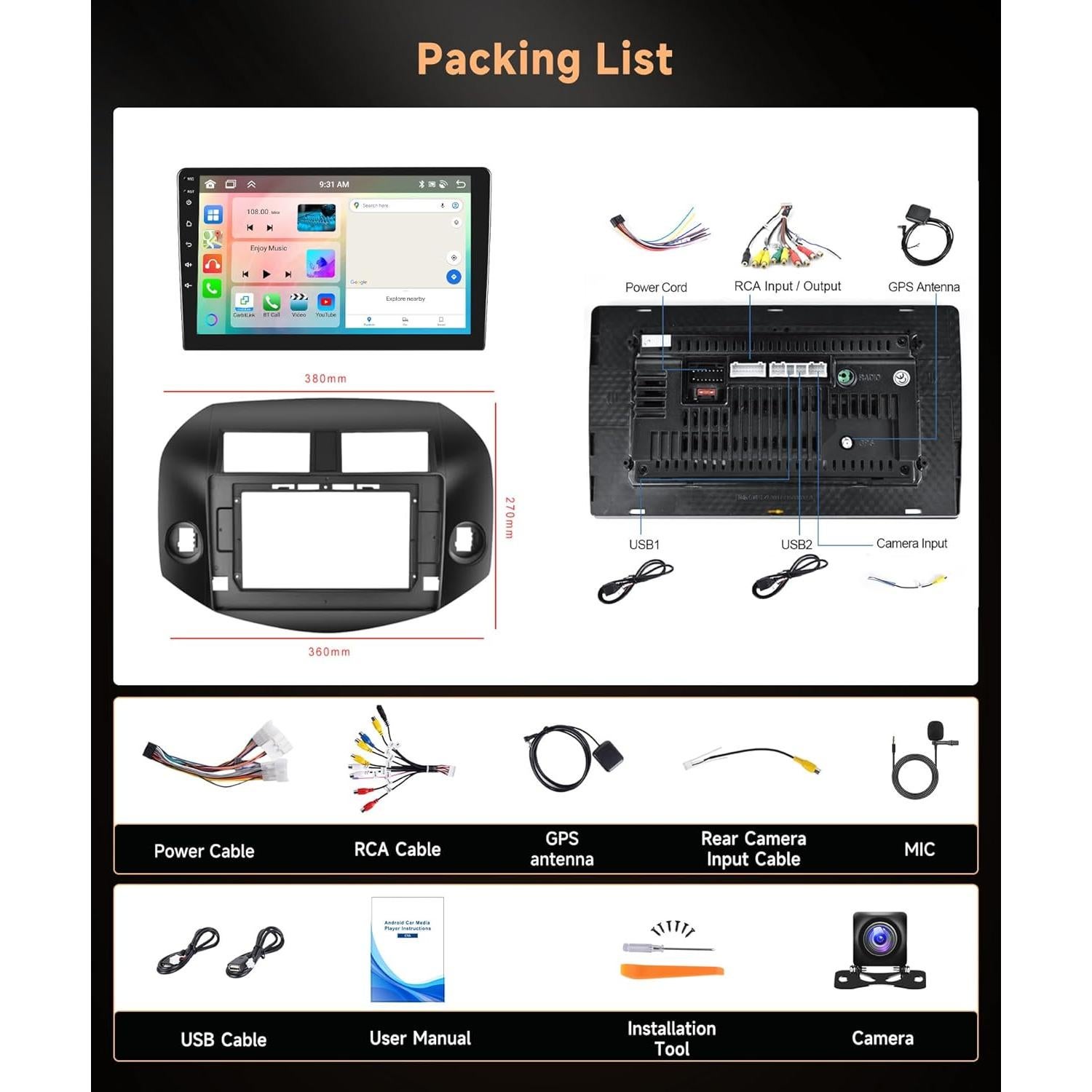 Estéreo de Coche Rimoody 10.1" Android Carplay 6GB+128GB para Toyota RAV4