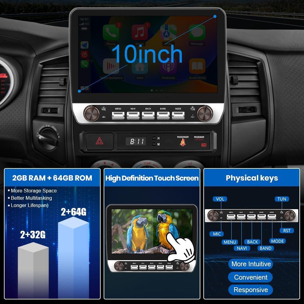 Estéreo Android 10" para Toyota Tacoma 2005-2015 - 2GB RAM, 64GB ROM