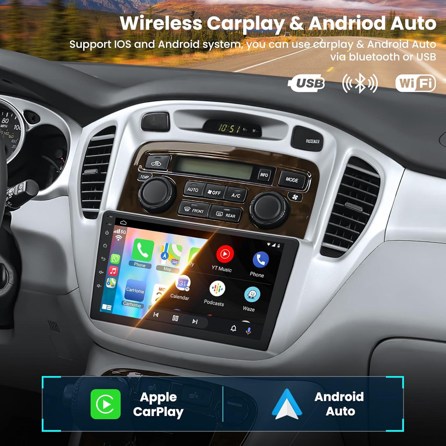 Car Radio for Toyota Highlander 2000-2007 Head Unit with Wireless Carplay&Android Auto,4+64GB 9 Inch Car Stereo with Voice Control GPS SWC FM DSP WiFi Bluetooth 5.2 Backup Camera Mirror Link