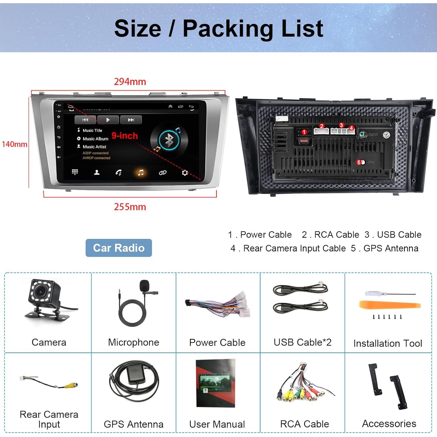 Radio de coche Rimoody Android 9" para Toyota Camry 2006-2011