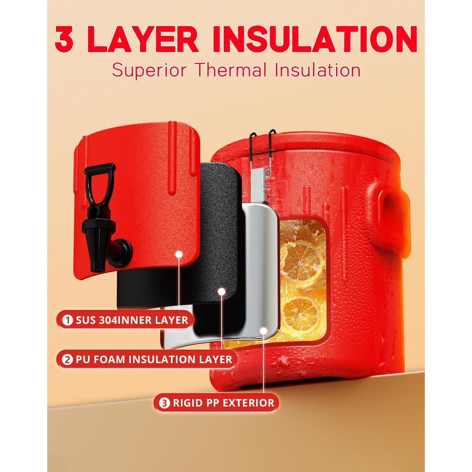 Dispensador de Bebidas Aislado JIVGDN 13.25L Rojo para Fiestas