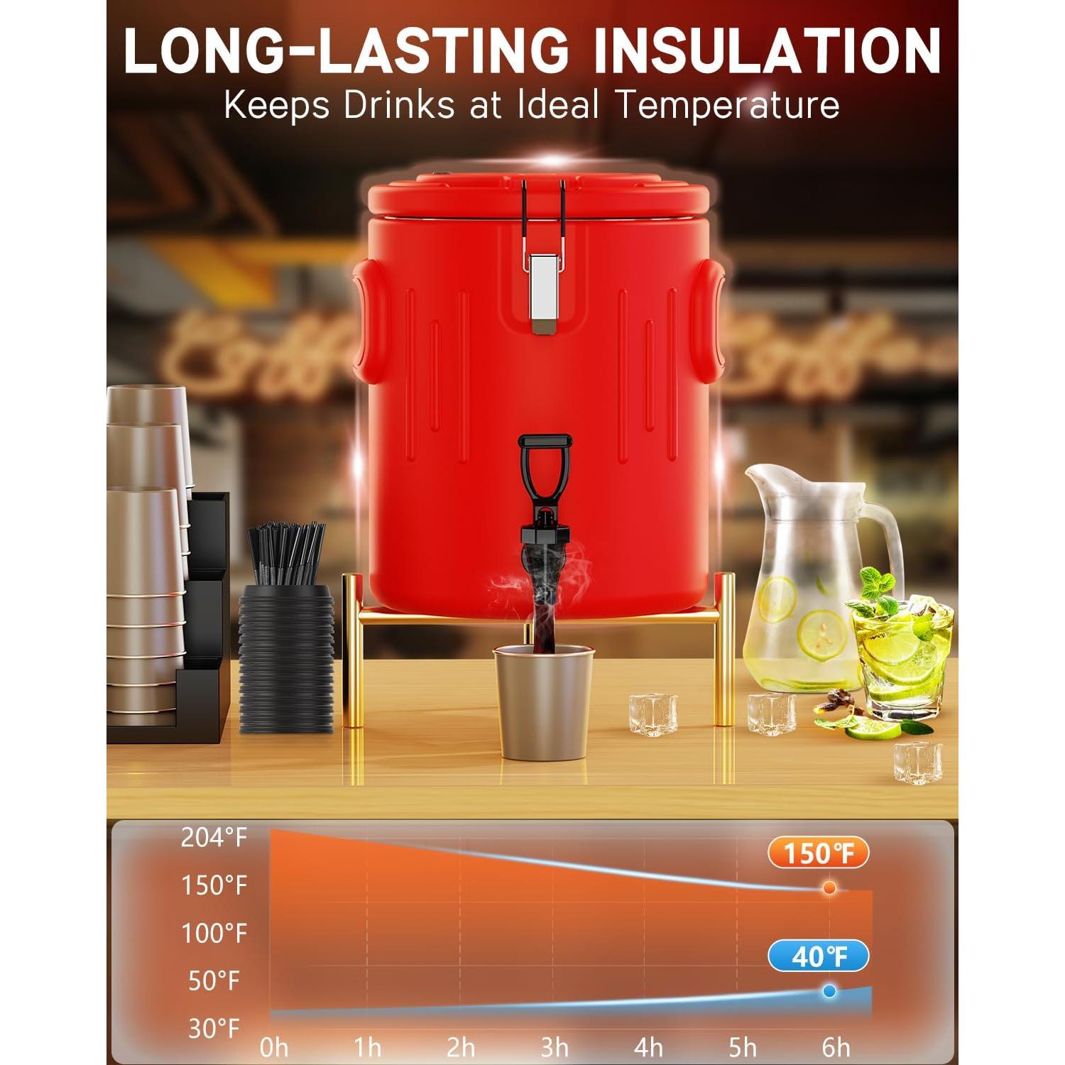 Dispensador de Bebidas Aislado JIVGDN 13.25L Rojo para Fiestas