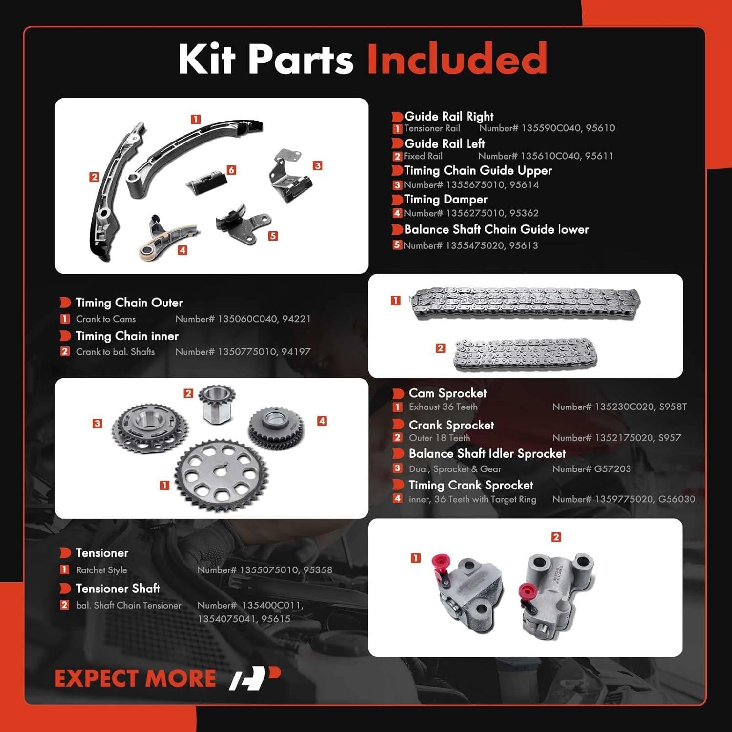 Kit de Cadena de Tiempo A-Premium 16 Piezas para Toyota