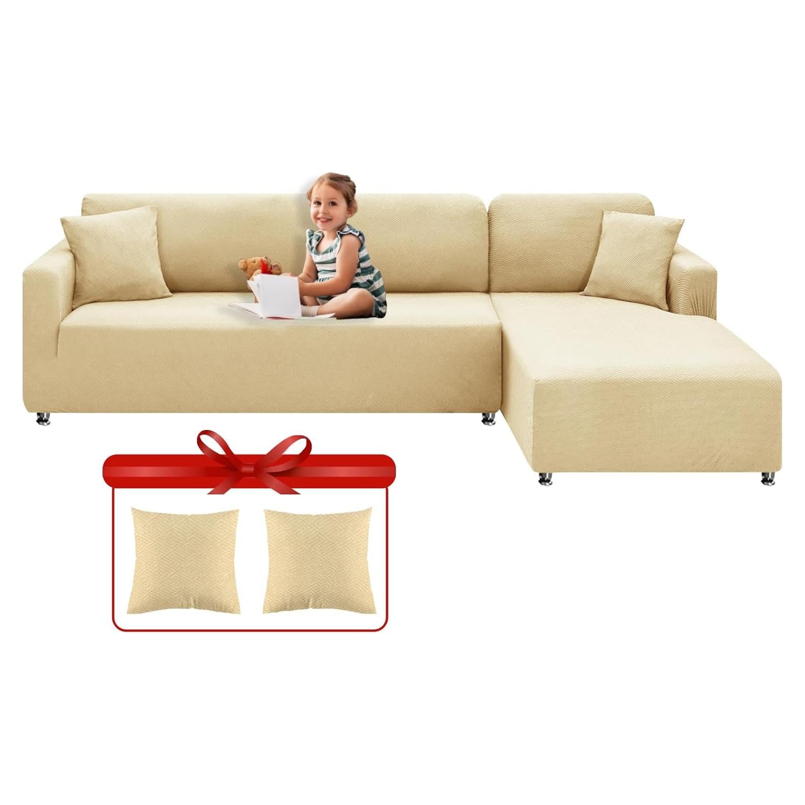 Cubierta de Sofá Seccional XINEAGE Beige 2 Piezas 3+2 Asientos