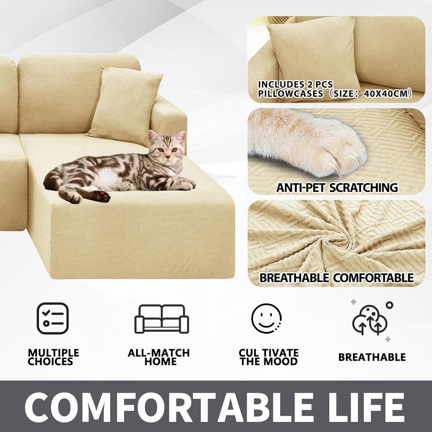 Cubierta de Sofá Seccional XINEAGE Beige 2 Piezas 3+2 Asientos