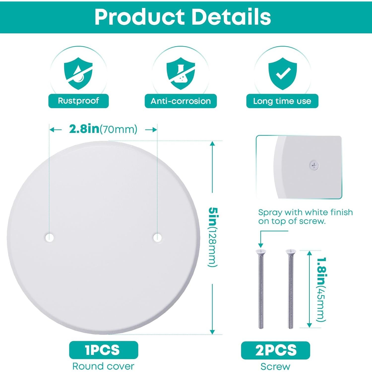 Placa de Cubierta de Techo Wuno Shop 5" Redonda Metal Blanca