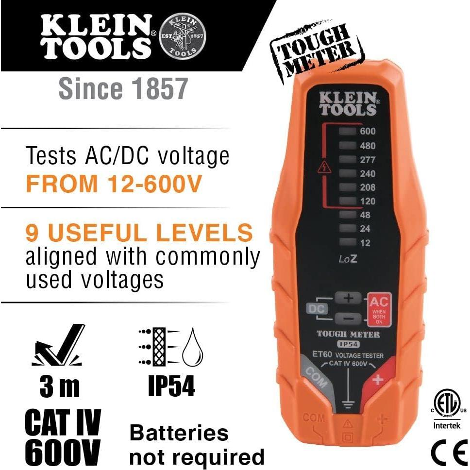 Probador de Voltaje Klein Tools ET60 AC/DC 12-600V LED