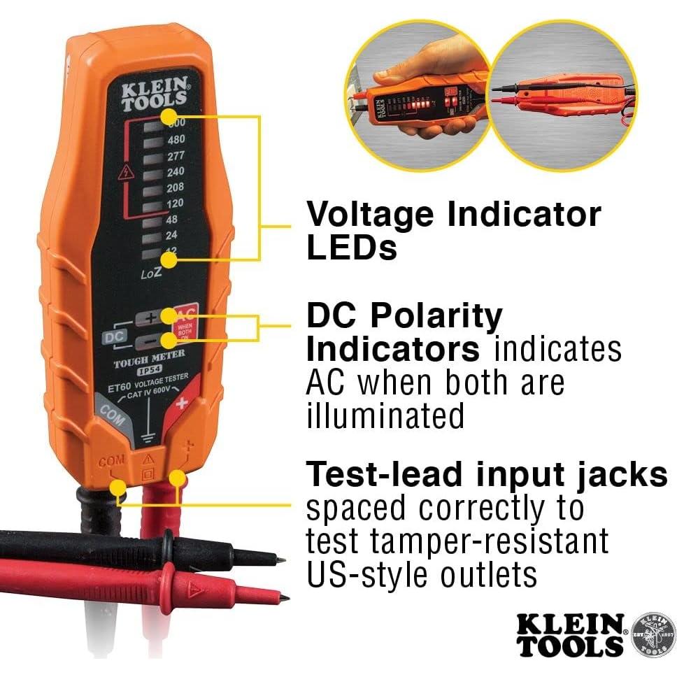 Probador de Voltaje Klein Tools ET60 AC/DC 12-600V LED
