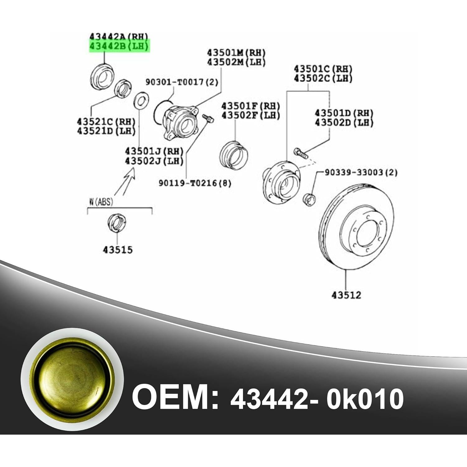Tapa de Grasa Buje Delantero Yojunauto 43442-0K010 Toyota Hilux 2011-2021
