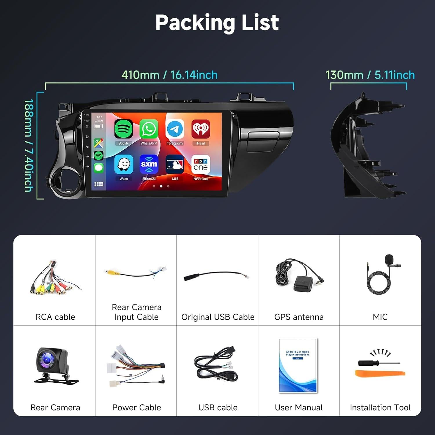 Estéreo de coche Hodozzy Android 10.1" 6G+128G Toyota Hilux 2015-2020