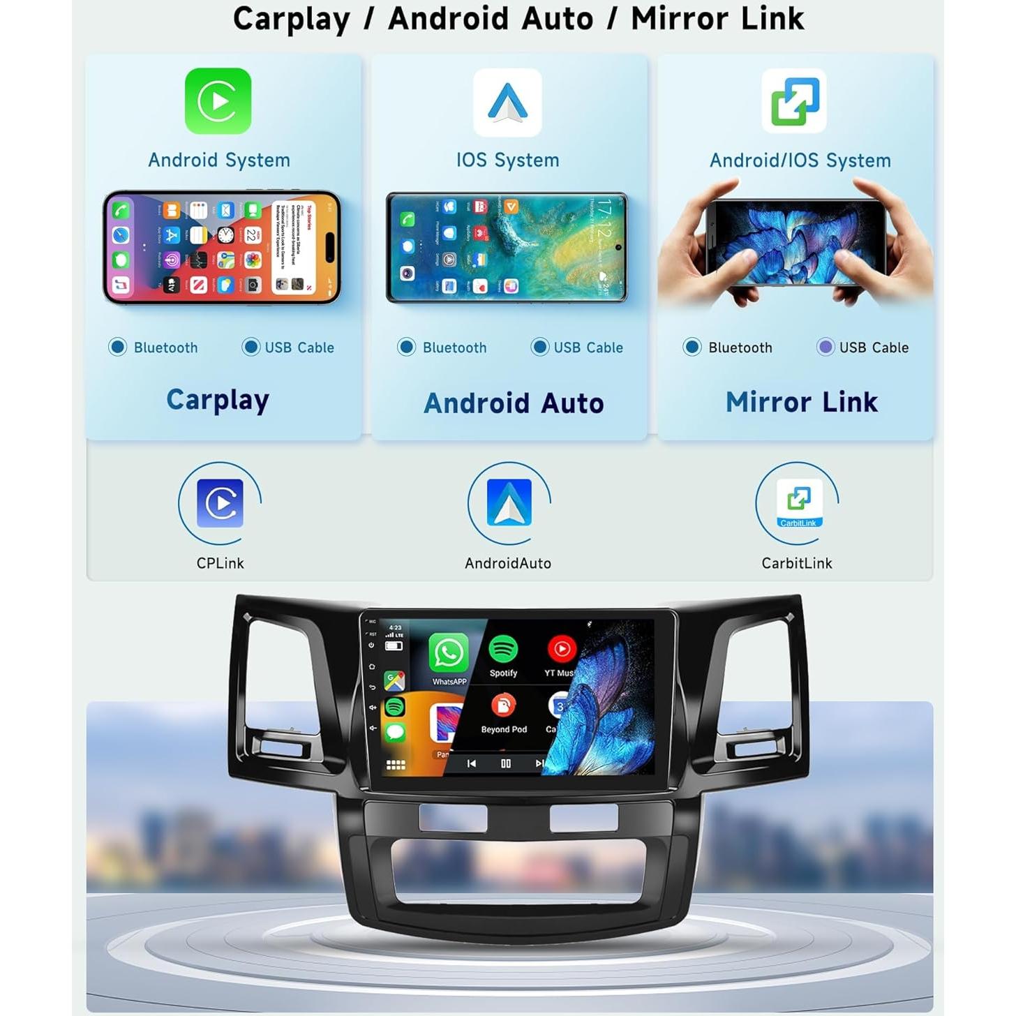 Estéreo para automóvil Podofo 9" Android 13 Toyota Hilux 2005-2014