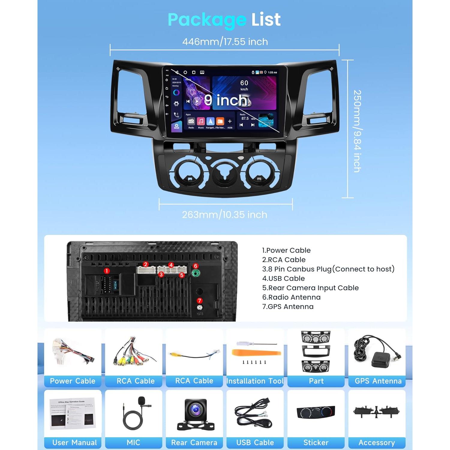 Radio de Coche Android 4G+64G para Toyota Hilux 2005-2014