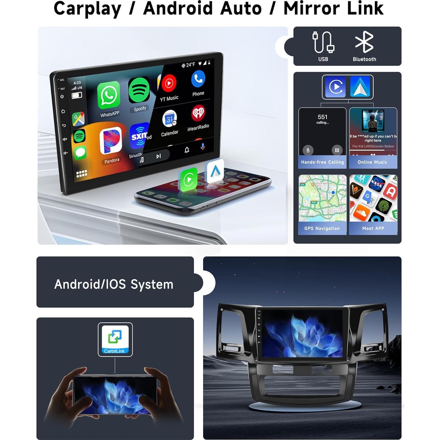 Radio de Coche VECHTEL 8 Núcleos 4G+64G para Toyota HILUX 2005-2014