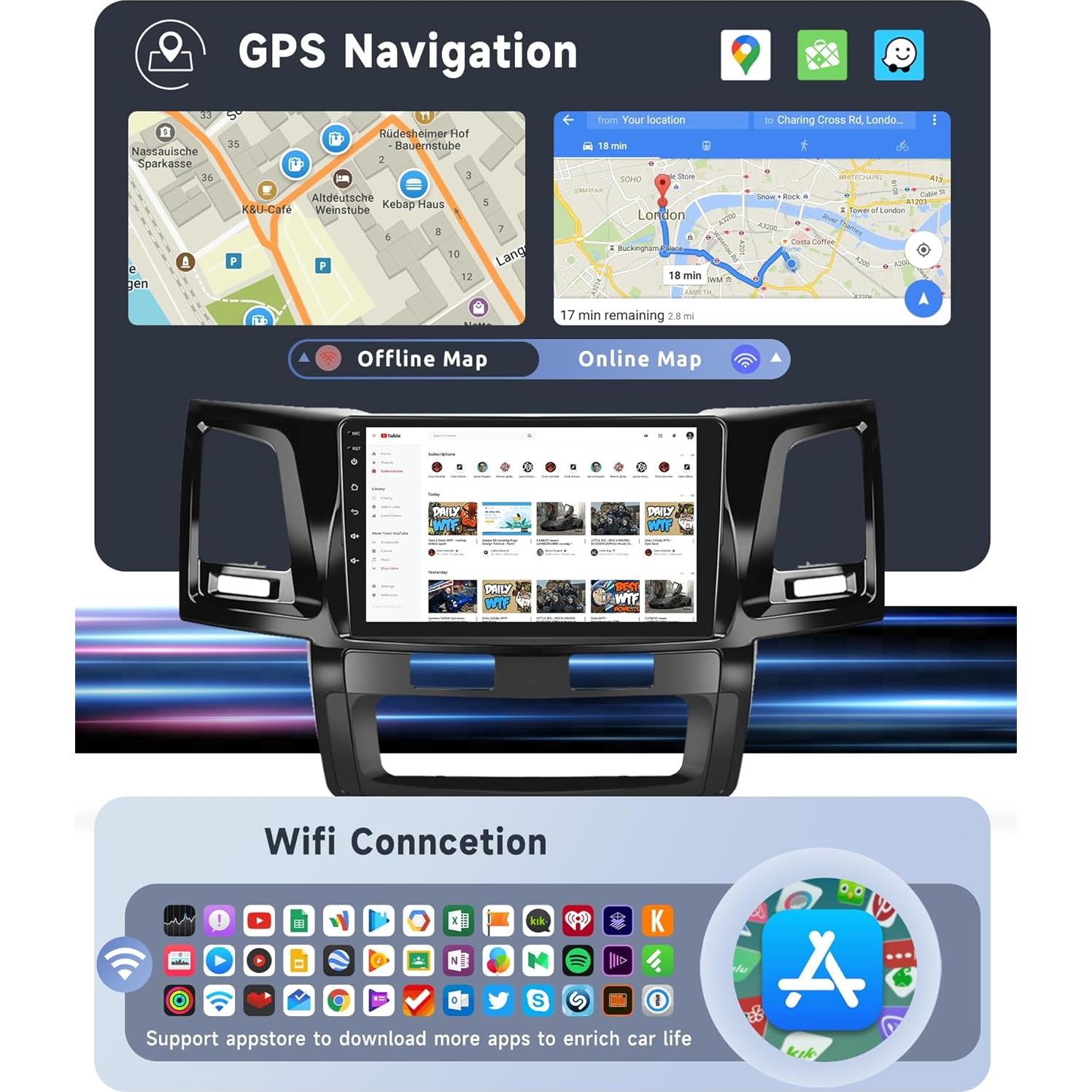 Radio de Coche VECHTEL 8 Núcleos 4G+64G para Toyota HILUX 2005-2014