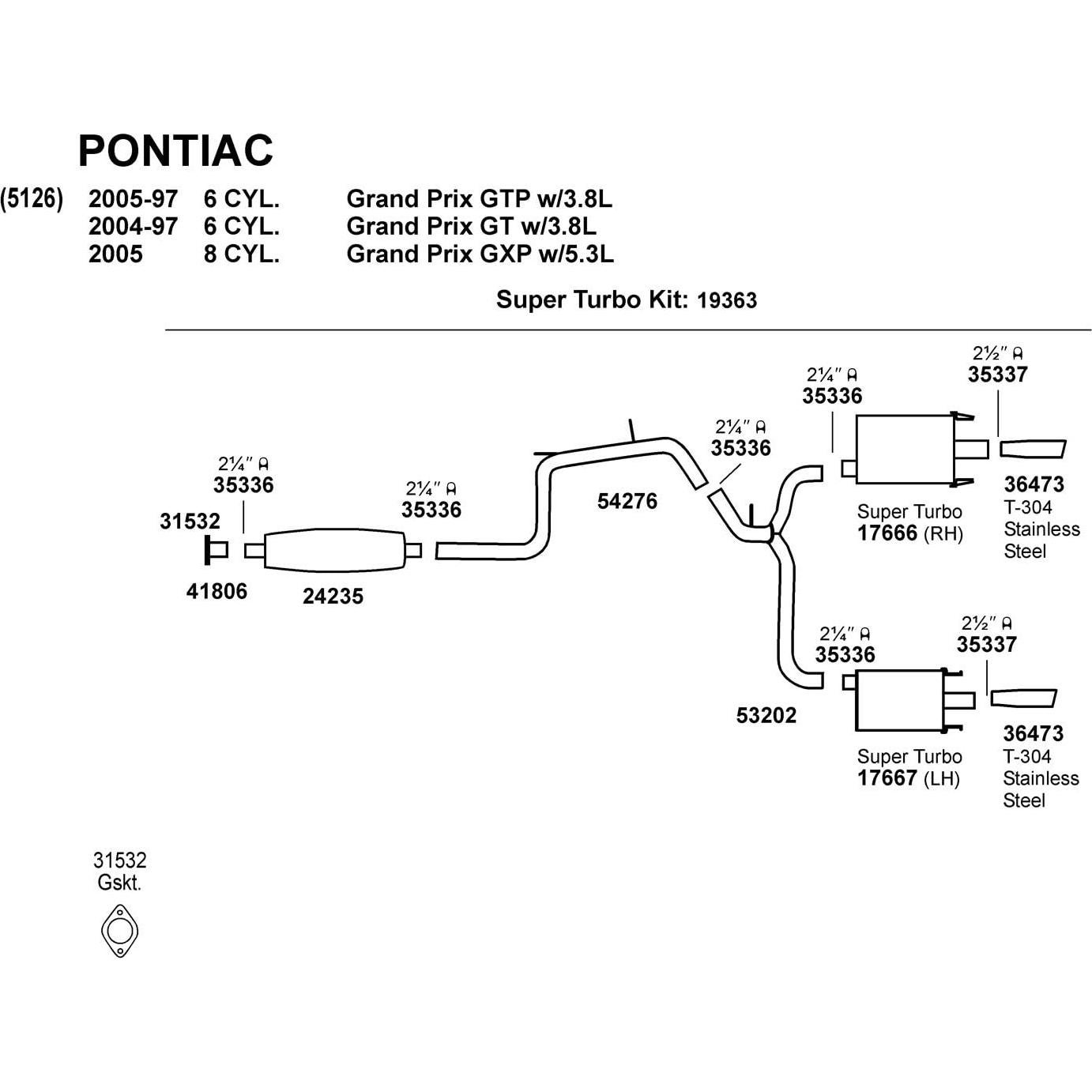 Tubo de escape Dynomax 41806 para Pontiac Grand Prix 1997-2005