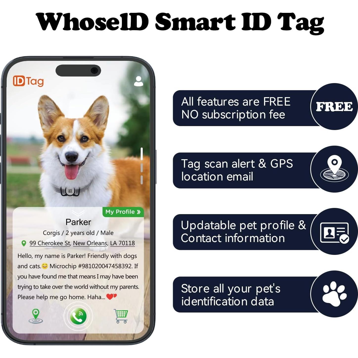 Porta ID de Mascota QR Icitekwan Mini Impermeable Rosa