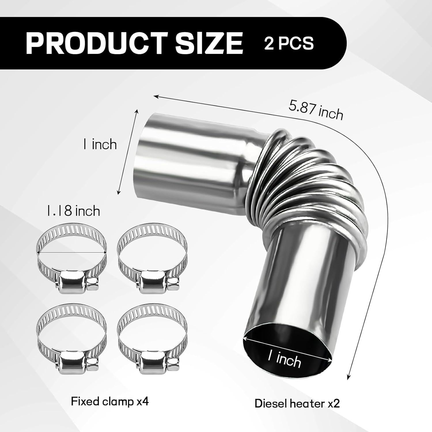 2 Tuberías de Escape Wogomz 24mm Acero Inoxidable con Abrazaderas