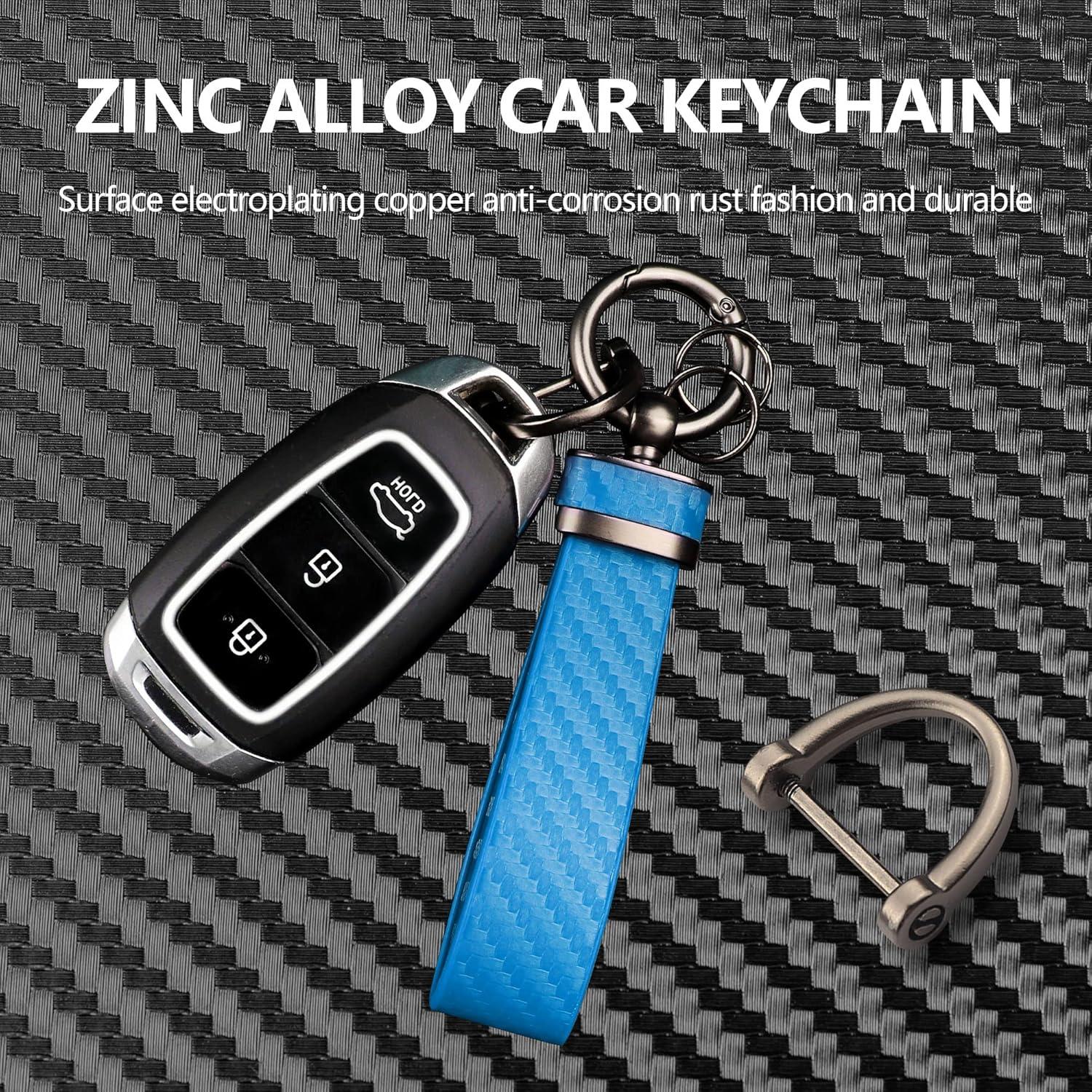 Llavero de coche Turcee de cuero y fibra de carbono azul