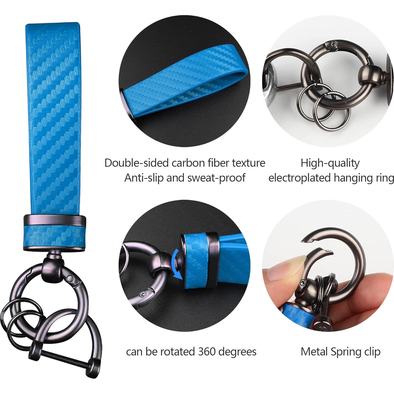 Llavero de coche Turcee de cuero y fibra de carbono azul