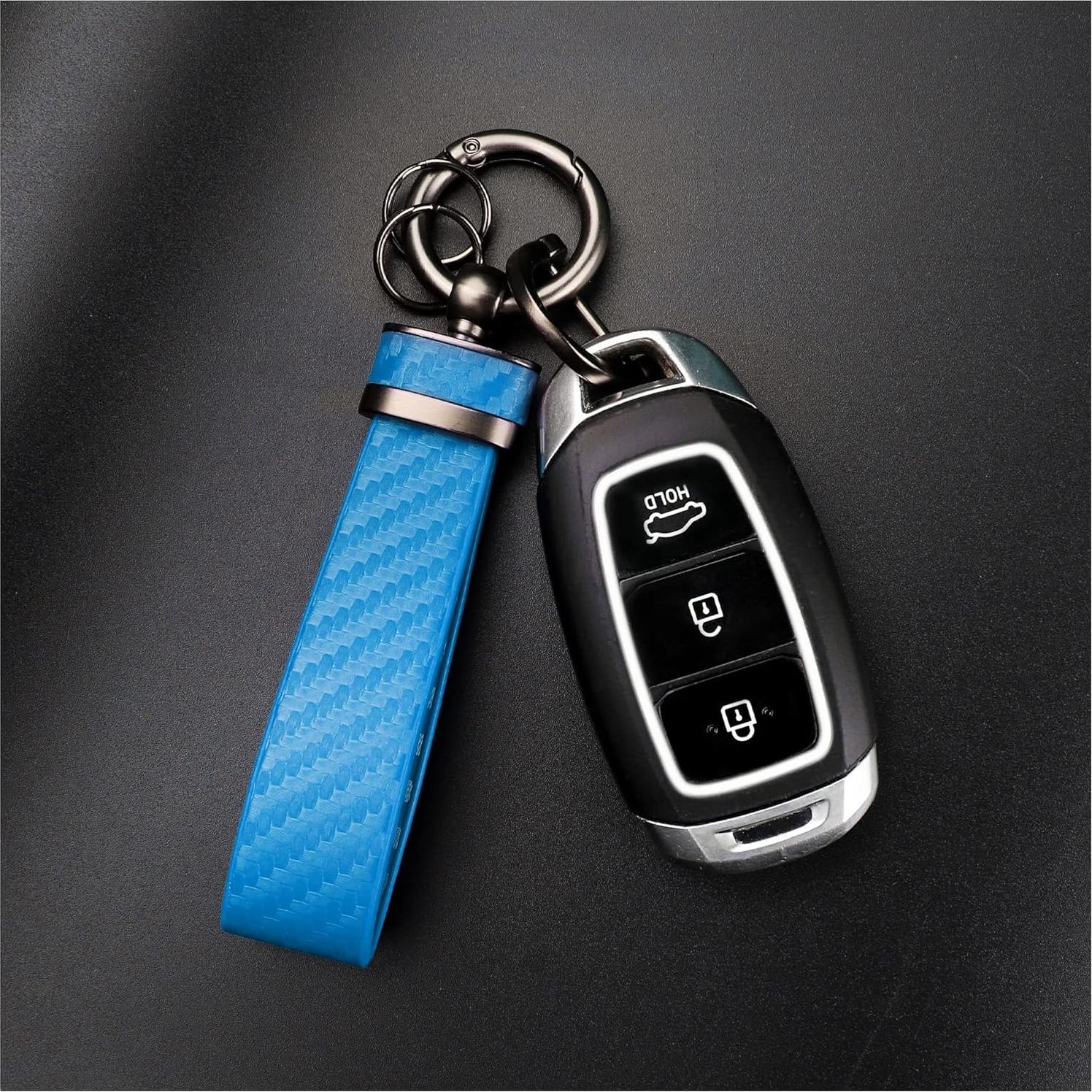 Llavero de coche Turcee de cuero y fibra de carbono azul