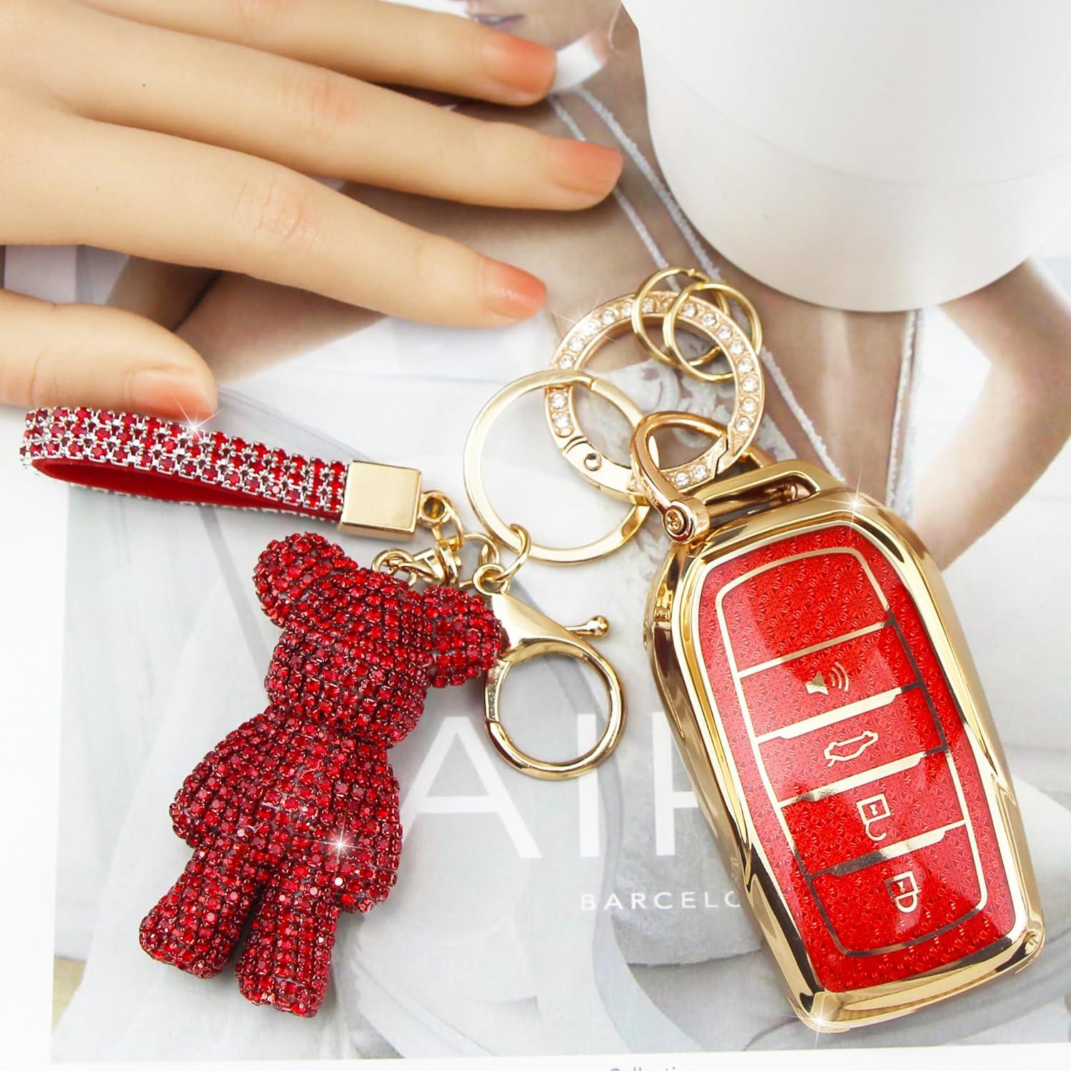 Cubierta de llavero Rayslesan para Toyota 4 botones dorado rojo