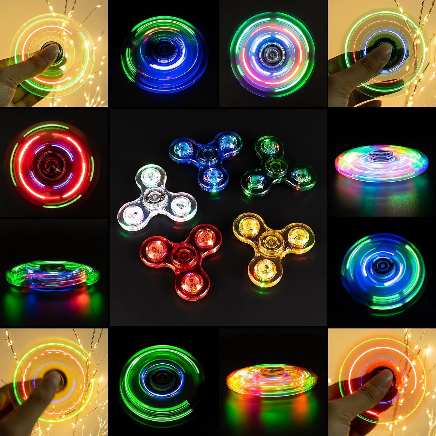 FIGROL Paquete de 5 Spinners Antiestrés LED Multicolor