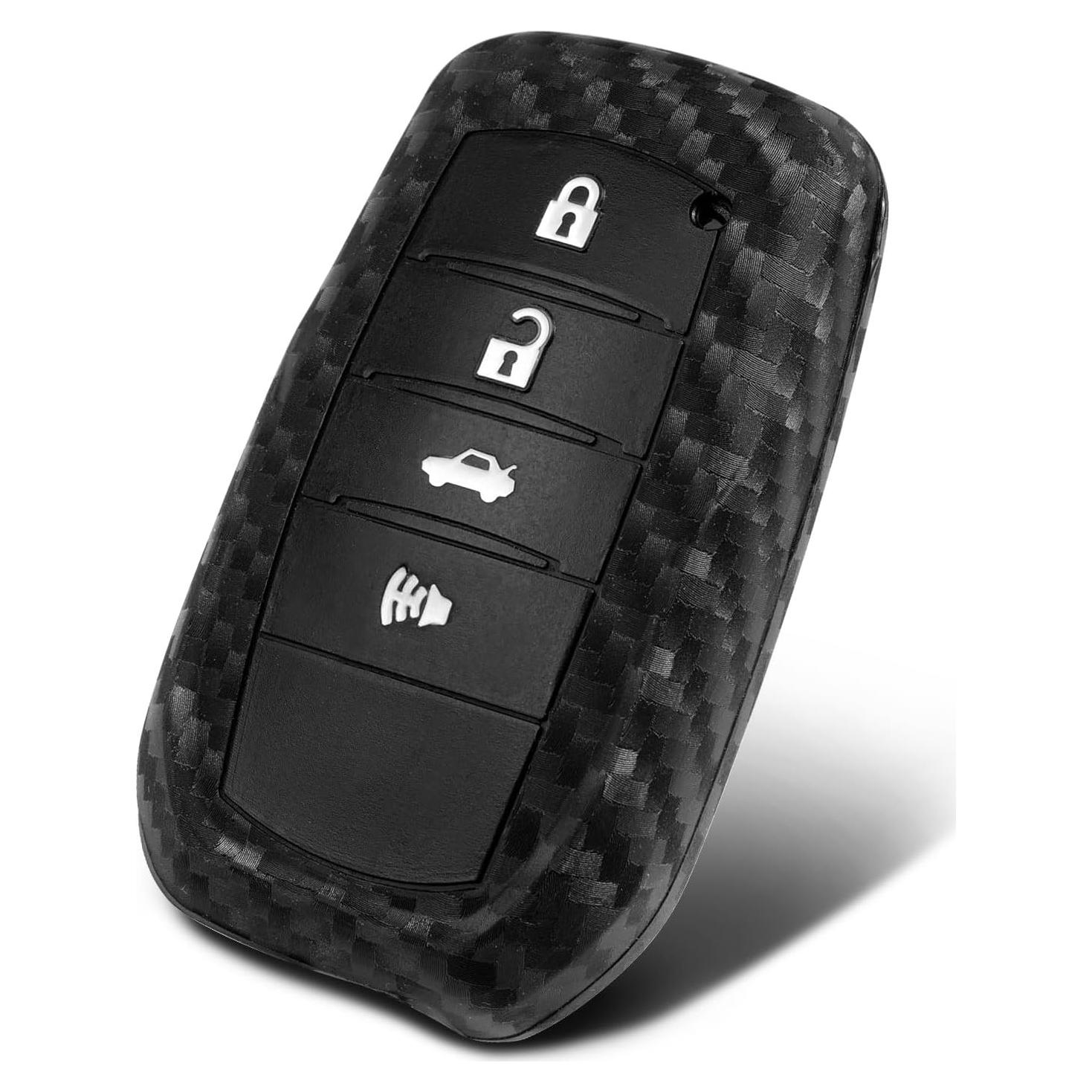 Funda de Llave Silicona Toyota 4 Botones Fibra Carbono Negra