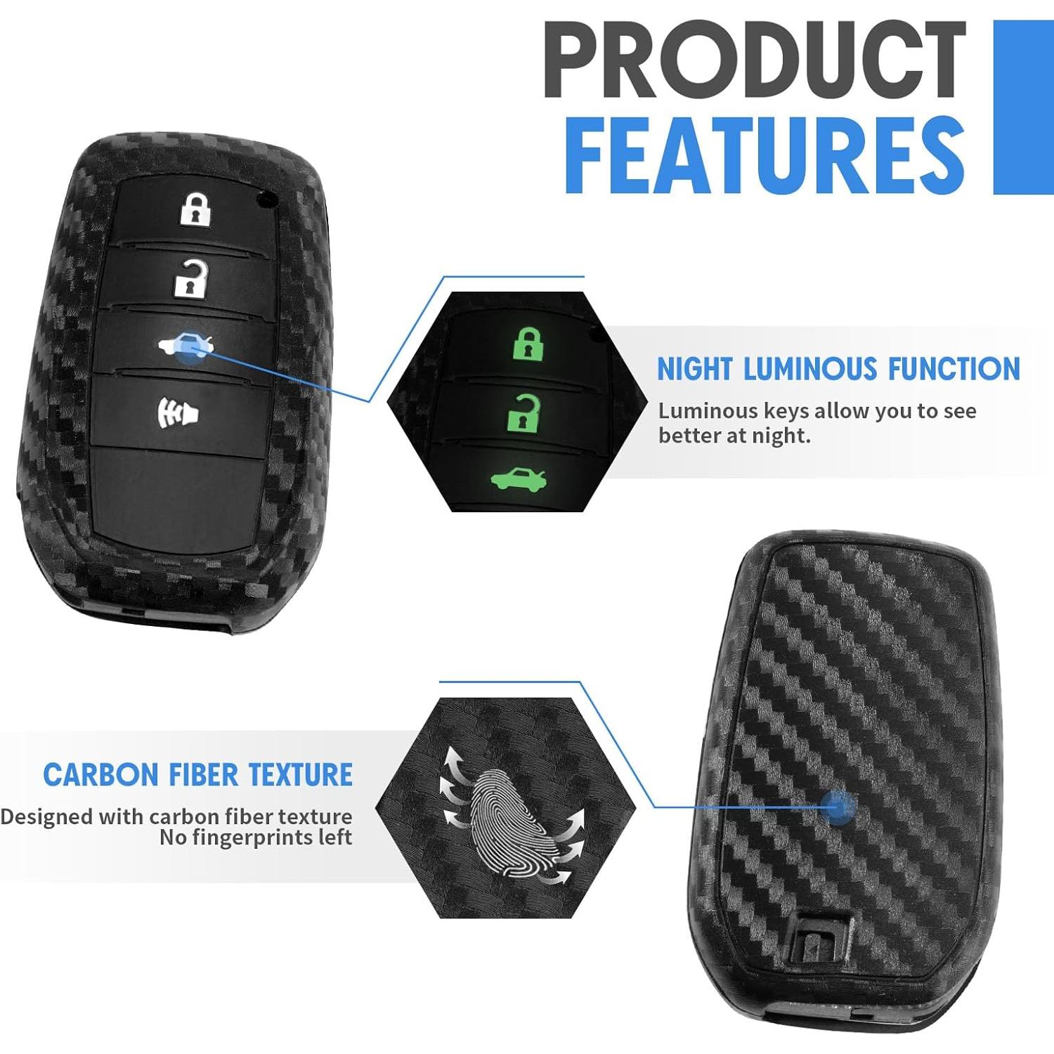Funda de Llave Silicona Toyota 4 Botones Fibra Carbono Negra