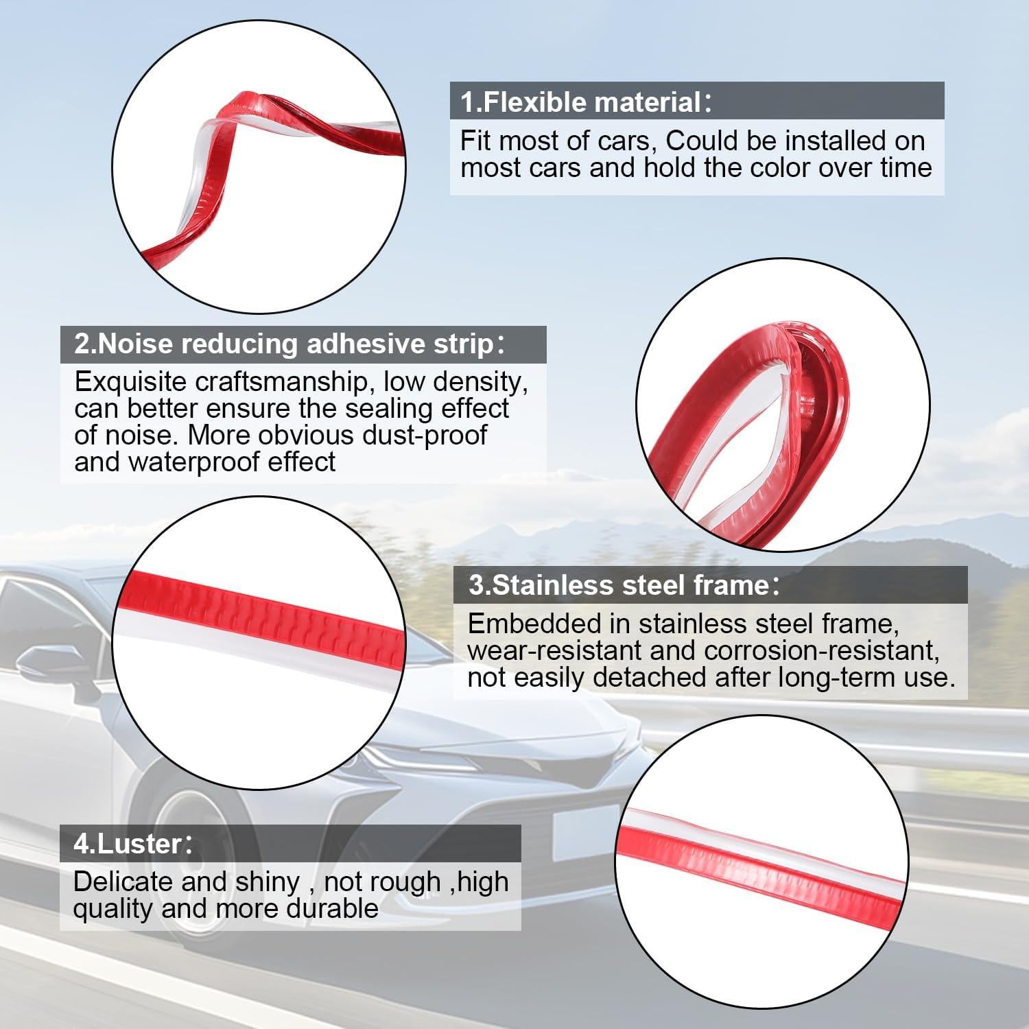 Protector de Borde de Puerta de Coche SINGARO 10M Rojo