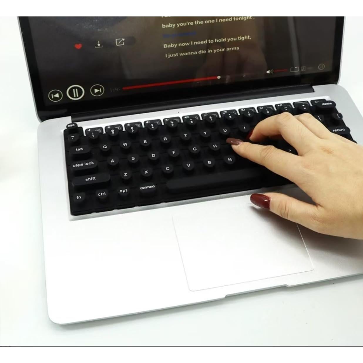 Cubierta de Teclado de Silicona para Uñas Largas - Negro