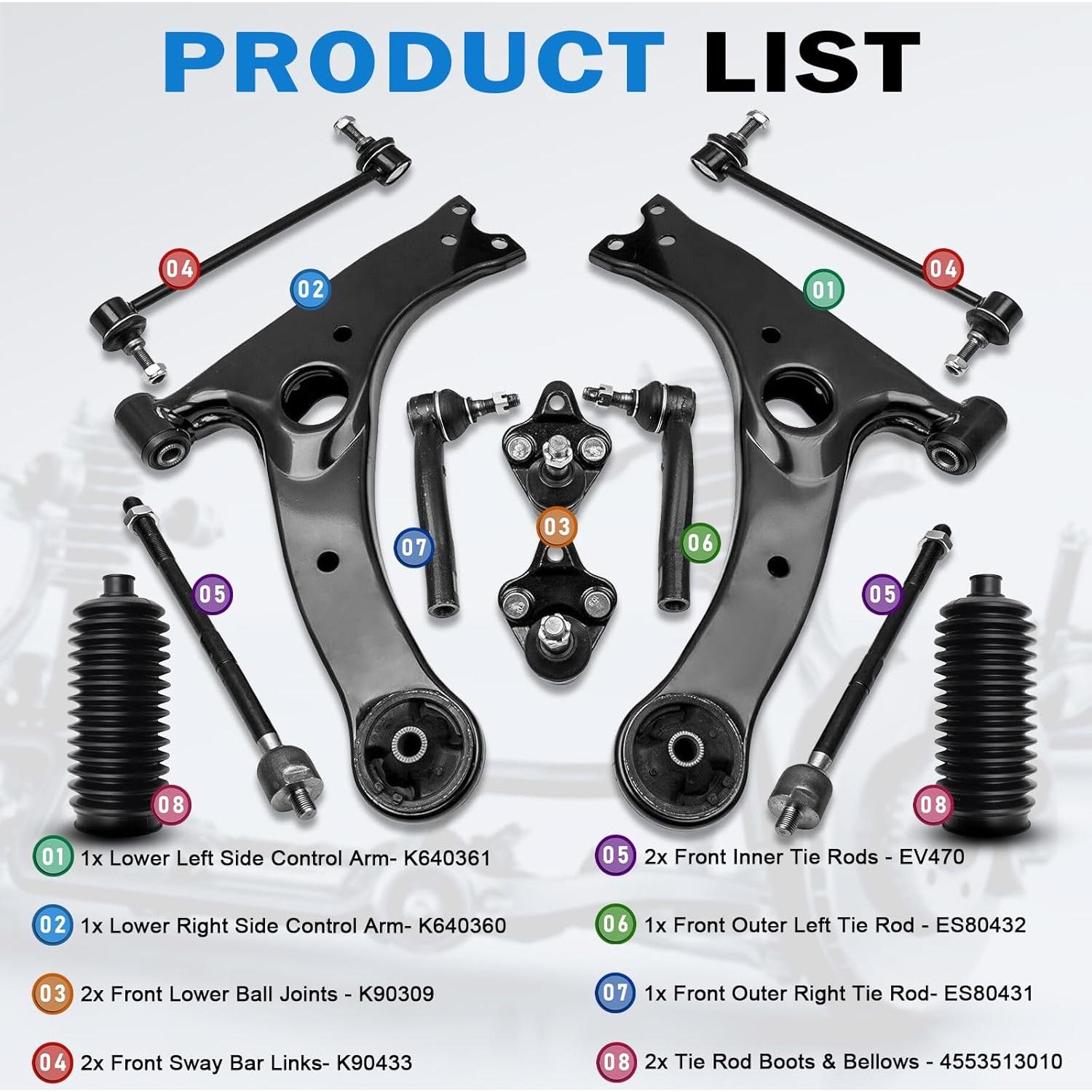 Kit de Suspensión Gariqe 12 Piezas para Toyota Corolla 2003-2008