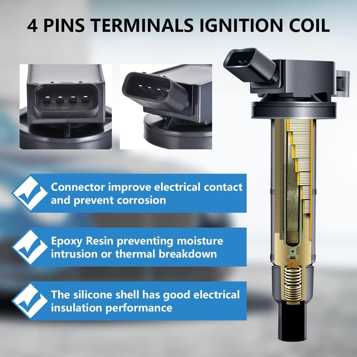 Juego de 4 Bobinas de Encendido UF333 + Conectores Toyota