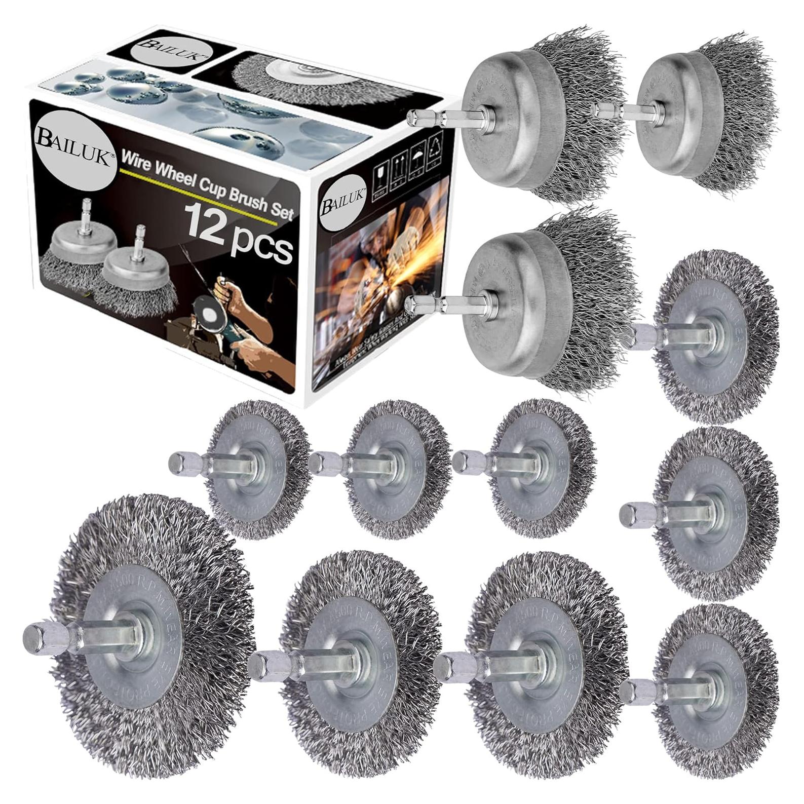 Juego de Cepillos de Copa de Alambre BAILUK 12 Piezas 75-50 mm