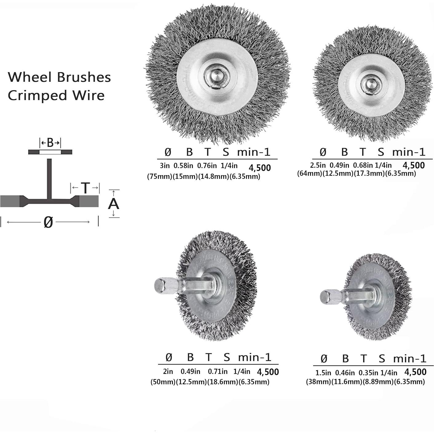 Juego de Cepillos de Copa de Alambre BAILUK 12 Piezas 75-50 mm