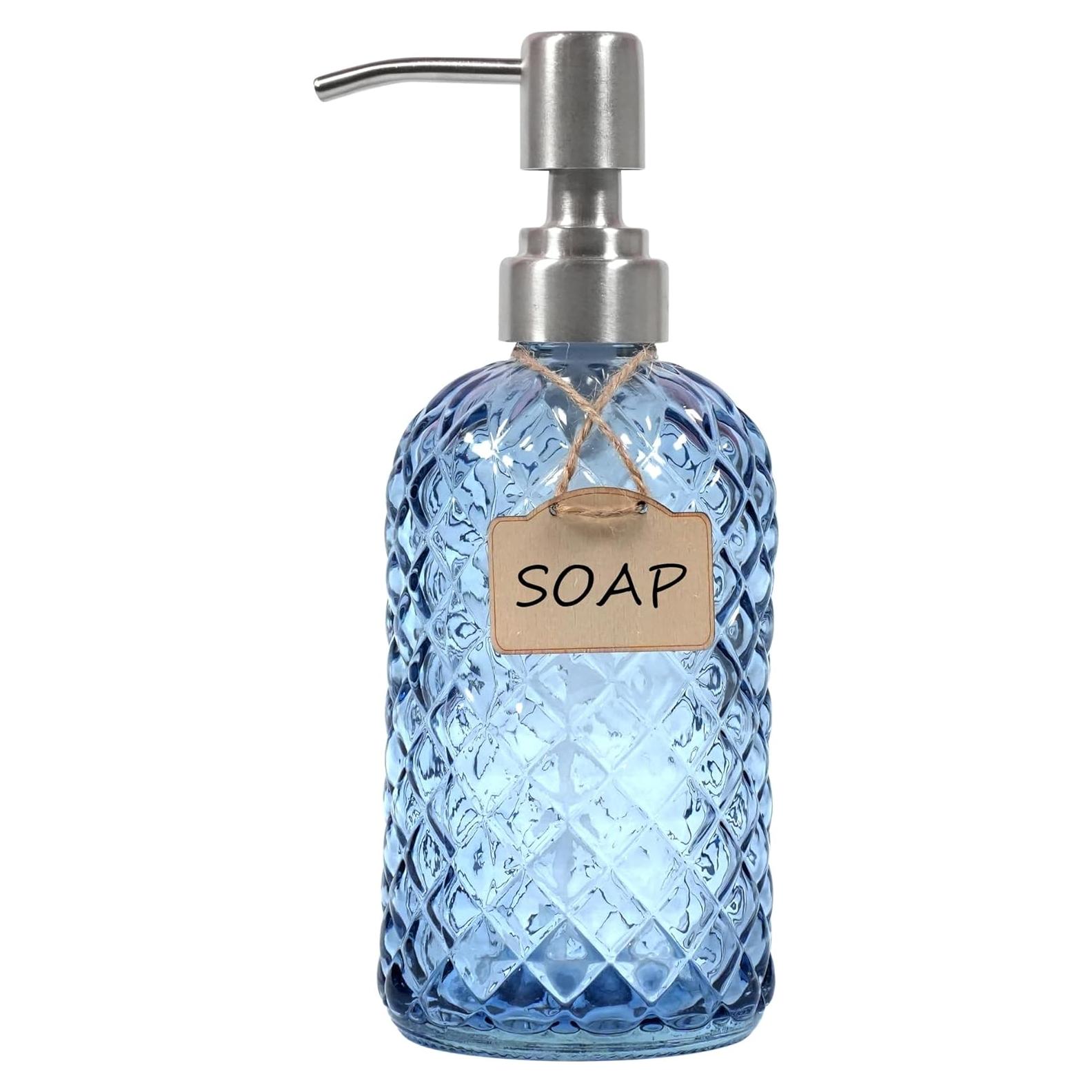 Dispensador de Jabón de Vidrio Azul Funly mee 473 ml Acero Inoxidable