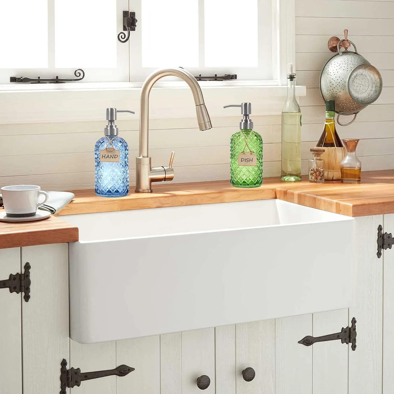 Dispensador de Jabón de Vidrio Azul Funly mee 473 ml Acero Inoxidable