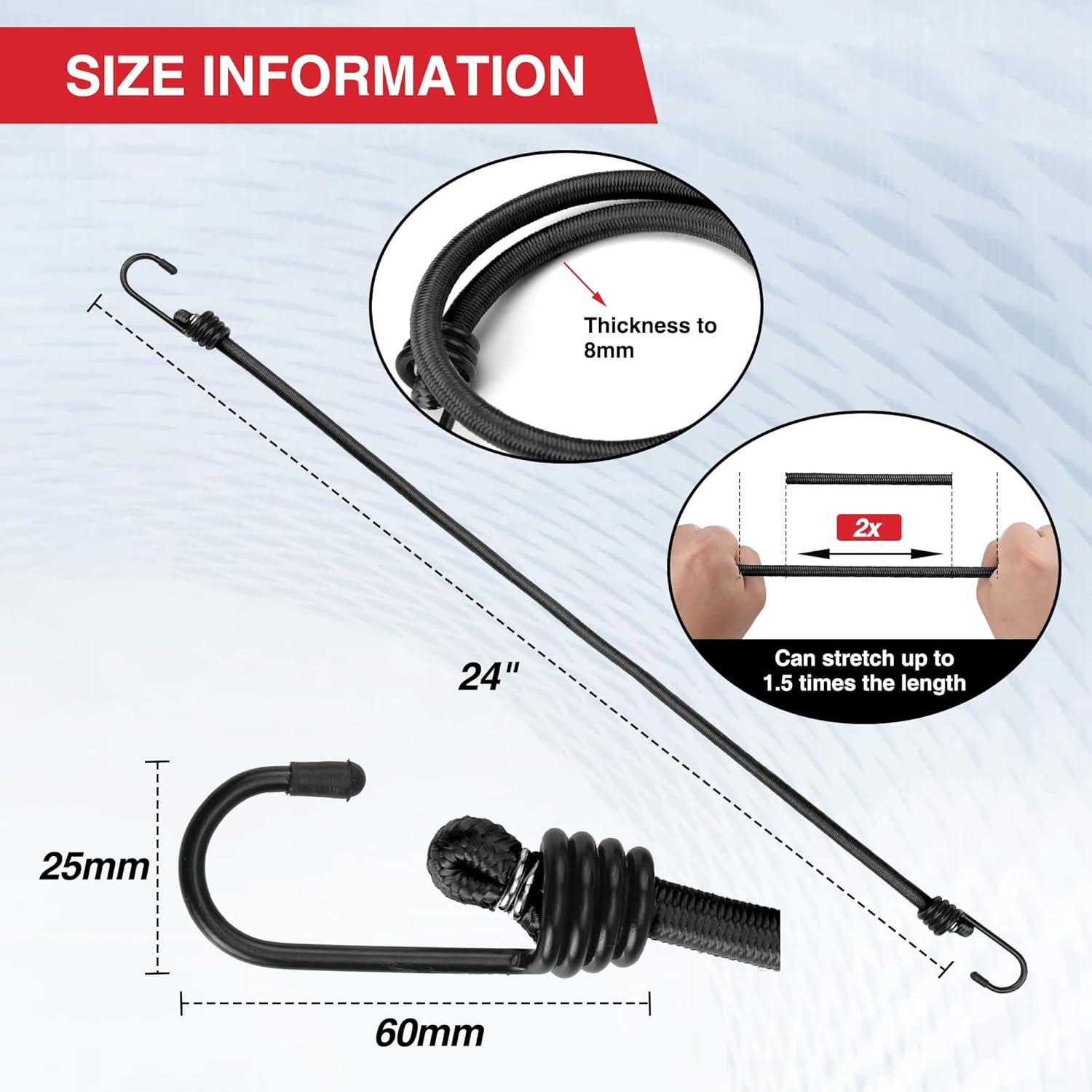 Cuerdas Elásticas WORKPRO 60 cm con Ganchos - Paquete de 4