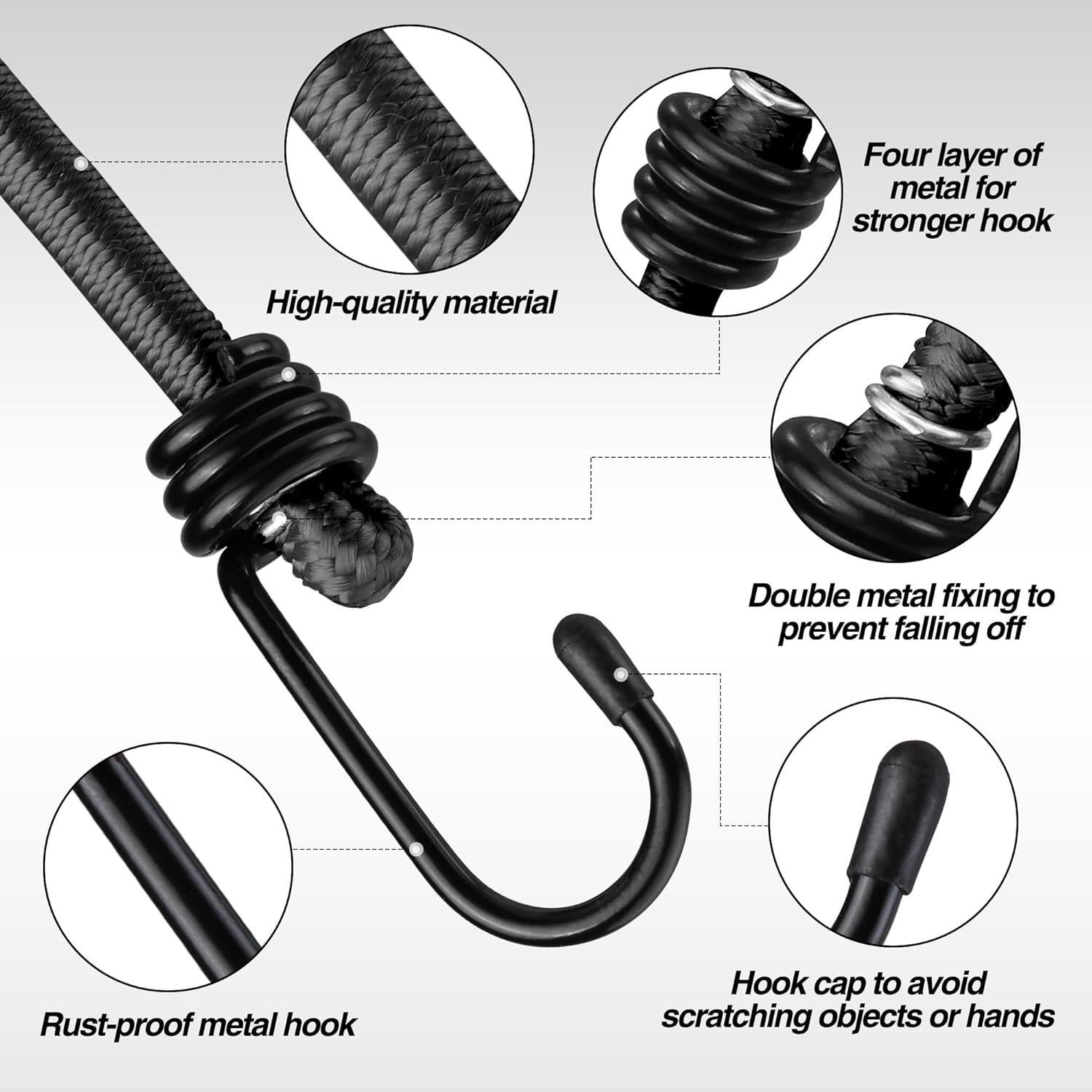Cuerdas Elásticas WORKPRO 60 cm con Ganchos - Paquete de 4