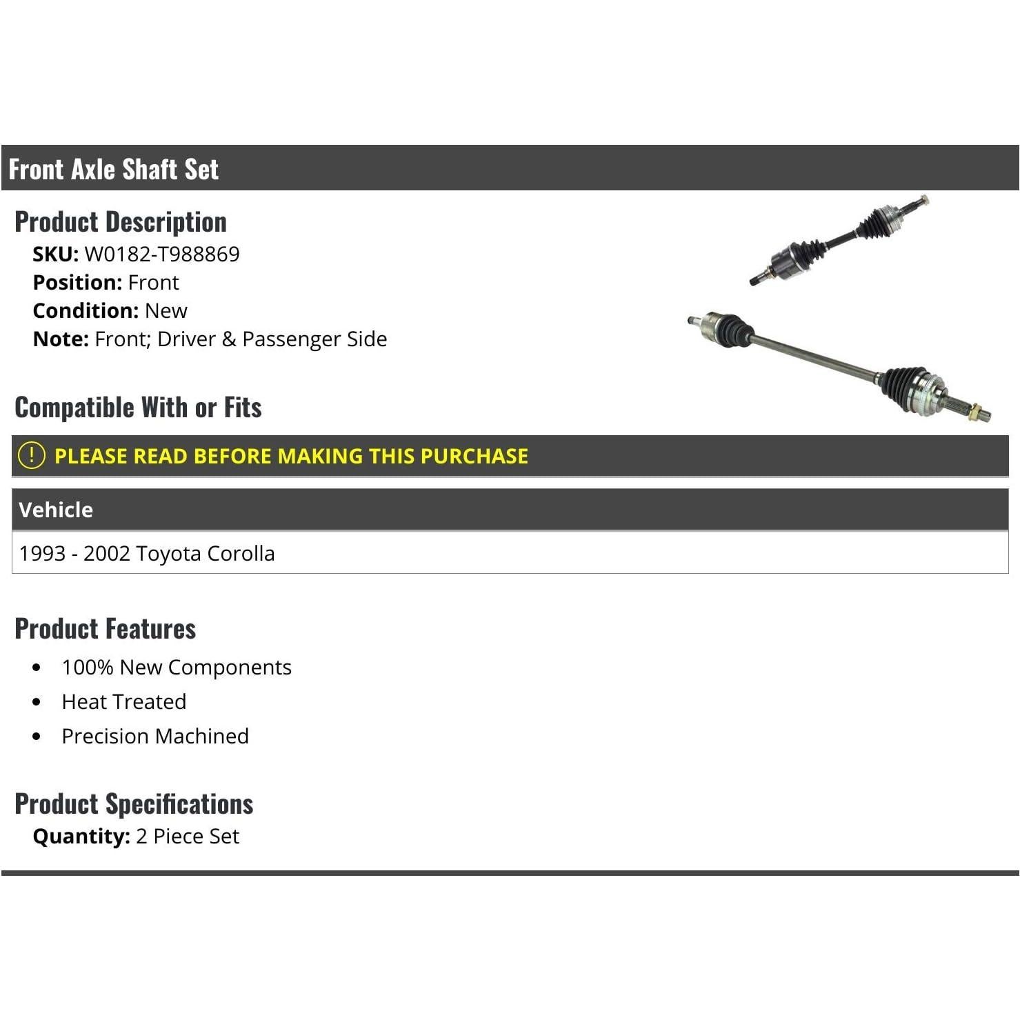 Eje Frontal Toyota Corolla 1993-2002 - Juego de 2 Piezas