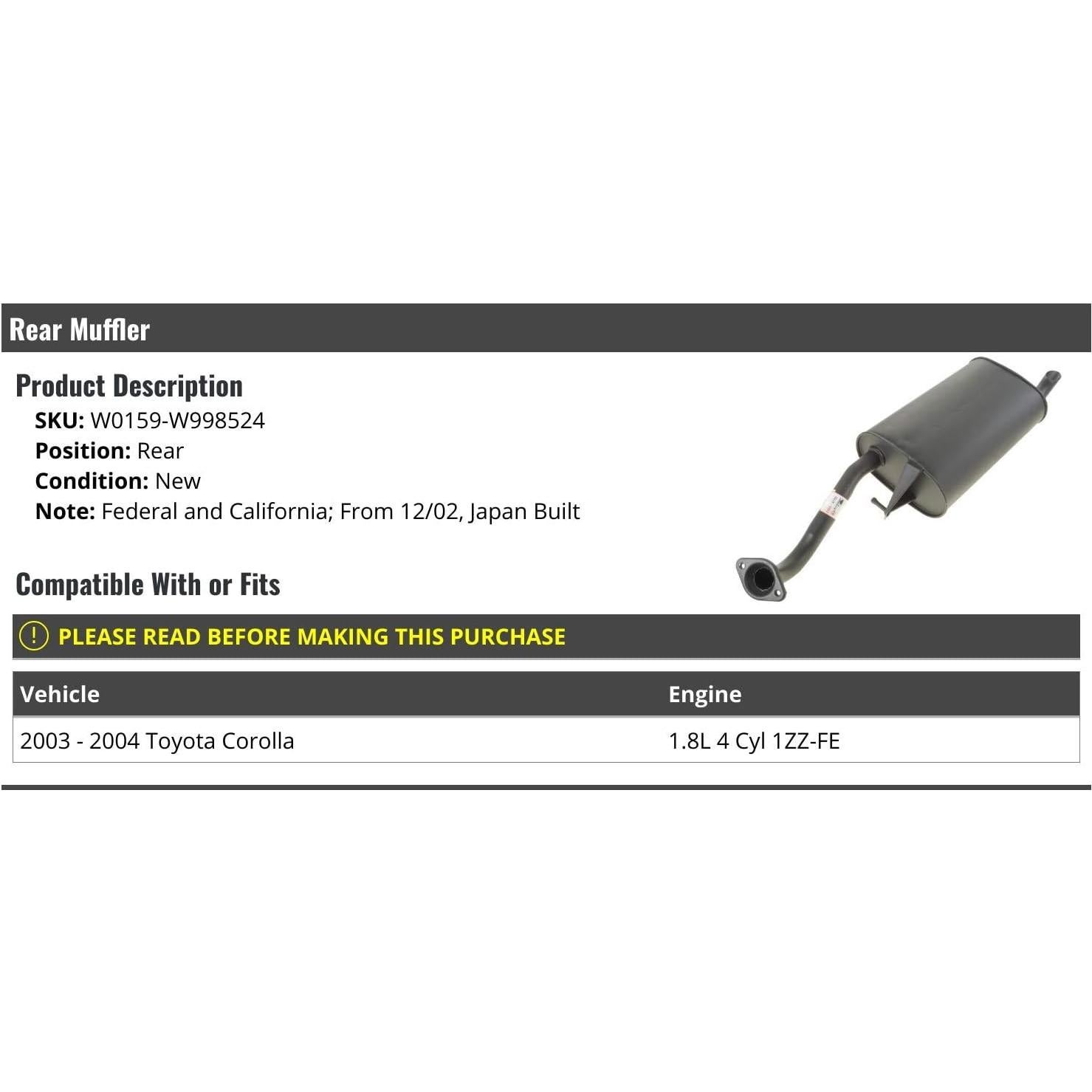 Silenciador Trasero Toyota Corolla 2003-2004 1.8L 4 Cilindros